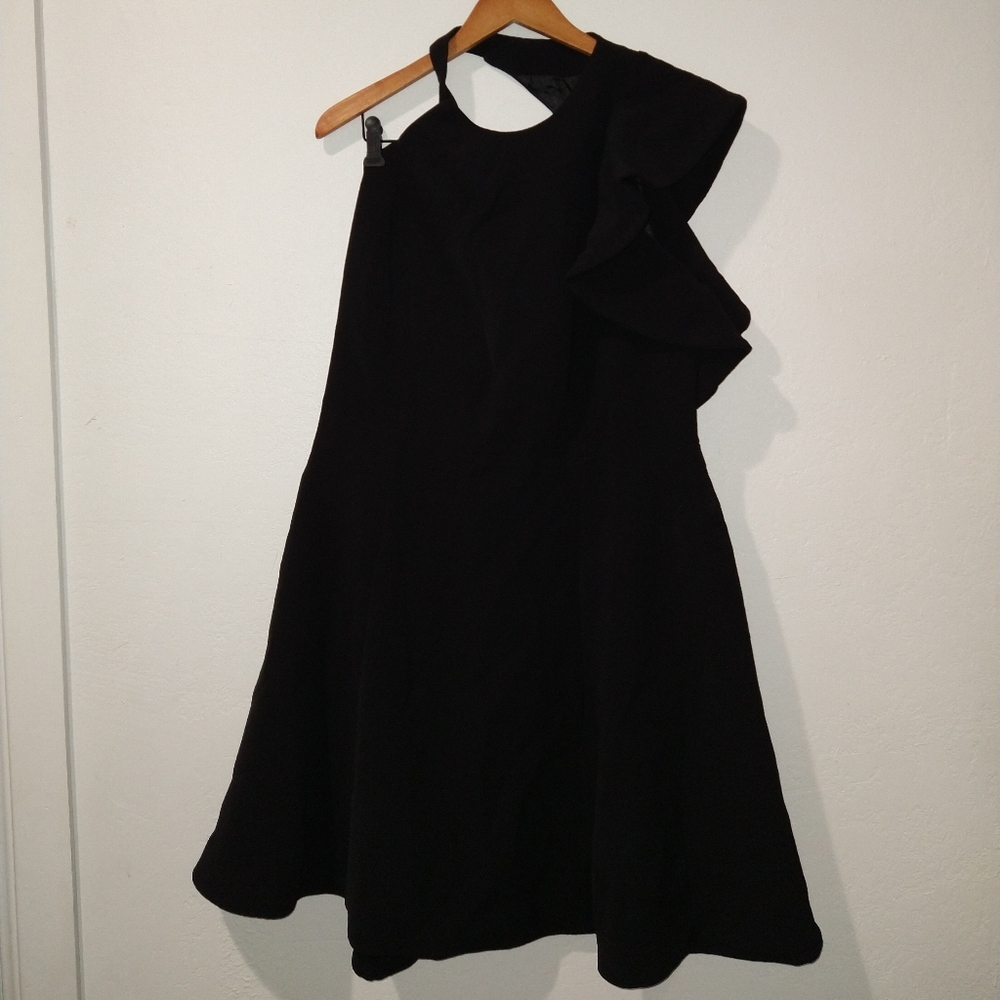 One-Shoulder Ruffle Fit & Flare Dress - Black - Picture 4 of 10